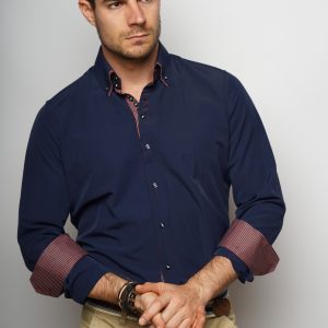 Men’s Navy Dress Shirt with Contrast Detailing